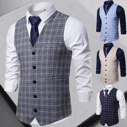 Gilets pour hommes de haute qualité Business Casual Vest sans manches Slim Fit Plaid Suit