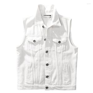 Herenvesten hoogwaardige letter mannen patch en vrouwen print denim vest mode zwart witte vestje moeras mouwloze jas Aziatische maat s