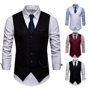 Herenvesten Hoogwaardige mannen Pak Vest Waistcoat Chain Business Slim Groom Slomsman bruiloft herenjurk blazer vesten formeel feest v05 230311