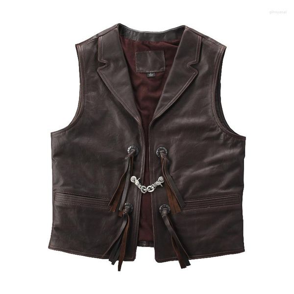 Gilets pour hommes de haute qualité moto hommes en cuir véritable gilet Biker gilet avec chaîne véritables vestes sans manches