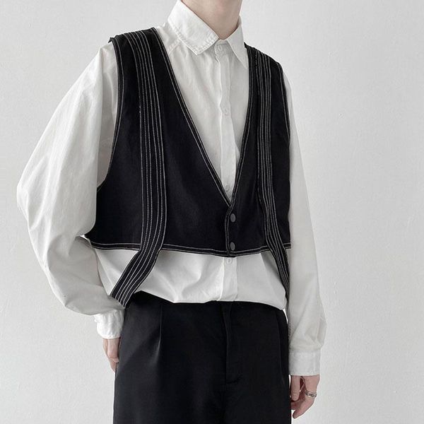 Gilets pour hommes High Street Vest Noir Design de mode Harajuku Style Lâche Fonction Casual Outillage extérieur Sans manches Hip-Hop Hommes