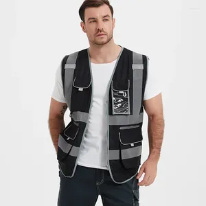 Gilets pour hommes Gilet haute visibilité 9 poches Travail de sécurité réfléchissant pour hommes Construction haute visibilité avec bandes