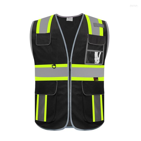 Gilets Homme Gilet Haute Visibilité Poches Avant De Sécurité Argent Jaune Bande Réfléchissante Pour Homme Classe 2 Noir Haute Visibilité