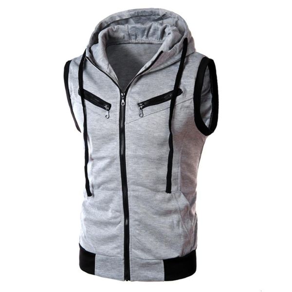 Gilets pour hommes Hip Hop Raglan Hoodies de tous les jours Gilet Pull chaud Bloc de couleur Sports d'été Hommes Zipper Sans manches Fitness Hoodies Gilet à capuche 230209