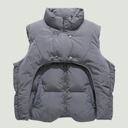 Gilets pour hommes Hip Hop Col montant Parkas Gilet Hommes Hiver Épais Chaud Couleur Solide Conception Irrégulière Lâche Sans Manches Veste Rembourrée Unisexe 231212