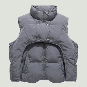 Gilets pour hommes Hip Hop col montant Parkas gilet hommes hiver épais chaud couleur unie conception irrégulière lâche sans manches veste rembourrée unisexe 230225