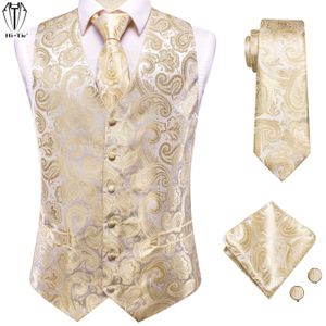 Herenvesten Hitie Luxe Silk Paisley Mens Vest Hanky ​​manchetknopen Zet hetzelfde patroon 8 kleuren Waastcoat Jacket voor bruiloft Business Band Groups 230425