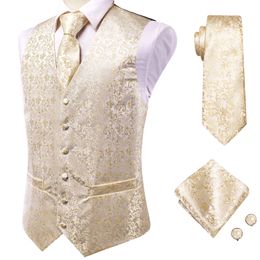 Herenvesten Hitie Silk Champagne Set for Men Gold Smart Casual Pak Yellow WaTcoat For Wedding Business Formal Jacket 230222