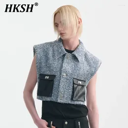Chalecos masculinos HKSH Spring Summer Tide Punk Denim Tank Toques Patchwork Fashion personalizado Estilo versátil Pequeño chaleco fragante HK1299