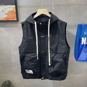 Gilets pour hommes à capuche couture gilet sans manches boutons veste de travail courte couleur Pure épaule sweats à capuche poches zippées hauts