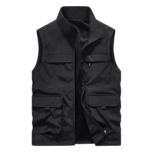 Gilets pour hommes Gilet de chasse Biker Motocycliste Manteau Été pour hommes Homme Moto Travail Mesh Veste sans manches Denim Pêche Vêtements Poches 231011