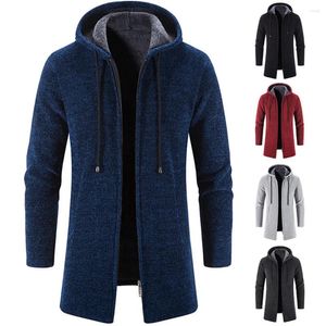 Gilets pour hommes veste manteau longue tranchée tricoté pull vestes polaire coupe-vent pardessus à capuche Cardigan à fermeture éclair vêtements pour hommes