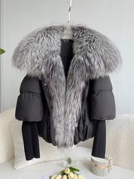 Heren Vesten Janveny Grote Echte Zilveren Bontkraag 2023 Witte Eend Donsjack Dames Winter Luxe Puffer Jas Oversize Veer uitloper 231206