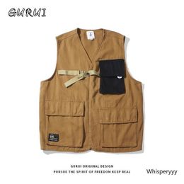 Gilets pour hommes Mode japonaise Veste cargo multi-poches Gilet Hommes Street Brand Loose Tactics Gilet sans manches Casual Unisexe 230613