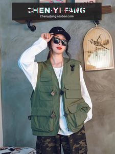 Herenvesten Japanse vintage machine kan multi-pocket overalls vest modemerk straat losse mouwloze jas