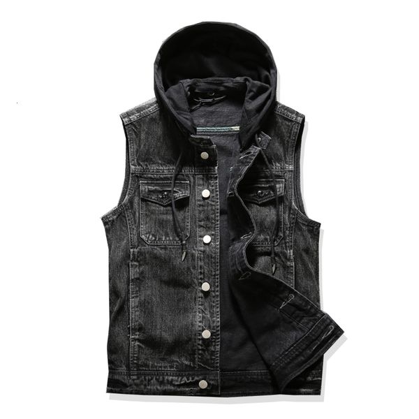 Gilets pour hommes Jeans veste sans manches hommes noir Denim gilet Cowboy à capuche hommes vestes grande taille 4XL 230826