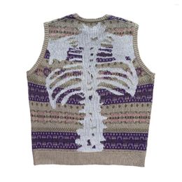 Gilets pour hommes Kapital Vintage Non Hirata Hiroshi Japon Os Squelette Imprimé Ethnique Fleur Stripe Pull Tricoté Gilet Laine Lâche Mélangée