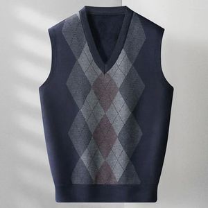 Vêtes pour hommes en tricot pull masculin argyle vêtements sans manche