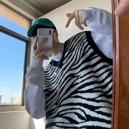 Gilets pour hommes Pull en tricot Mâle Zebra Print Vest Vêtements Veste sans manches Gilet Manteau Noir Coréen Automne Vêtements Épais Hiver Fun