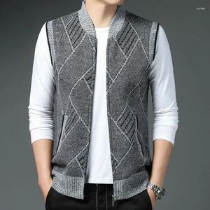 Gilets pour hommes Pull en tricot Homme Zipper Gilet Vêtements Gilet à col Argyle Zip-up Manteau sans manches Veste Cardigan Rayé Coupe ample