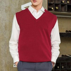 Herenvesten breienvest stijlvolle koude proof mannen gebreide vaste kleur v-neck pullover waastcoat om te verzamelen