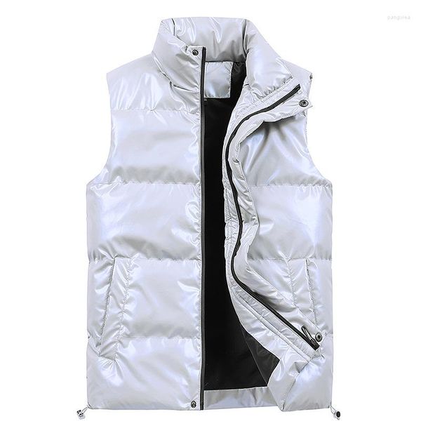 Hommes gilets mode coréenne brillant hiver chaud poches Parkas coton rembourré vestes mâle blanc noir automne gilet 5XL