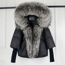 Gilets pour hommes Lagabogy 2023 Hiver Femmes Chaud Blanc Canard Down Veste Lâche Capuche Puffer Manteau Naturel Véritable Col De Fourrure Épais De Luxe Vêtements D'extérieur 231206