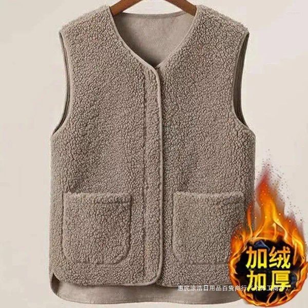 Gilets pour hommes Agneau Polaire Hommes Solide Manteau Gilet Automne Hiver Chaud Col En V Mode Casual Slim Fermeture À Glissière De Base Mâle Vêtements Vestes Sans Manches