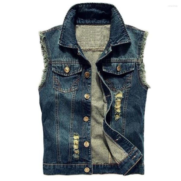 Chalecos de hombre talla grande M-6XL 2023 chaqueta sin mangas hombre tanque Jean chaleco de mezclilla para hombre Hip Hop abrigos chaleco hombre vaquero marca