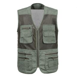 Gilets pour hommes Gilets à séchage rapide en maille de grande taille Homme avec de nombreuses poches Gilet de pêche multi-poches respirant pour hommes Veste de travail sans manches 230728