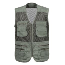 Gilets pour hommes Grande taille maille gilets à séchage rapide mâle avec de nombreuses poches hommes respirant multi-poches gilet de pêche travail veste sans manches 220919