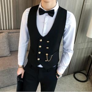 Gilets pour hommes Dernier costume à double boutonnage Gilet Bouton d'or Slim Fit Homme Groom Mariage Gilet Formel Streetwear Veste sans manches