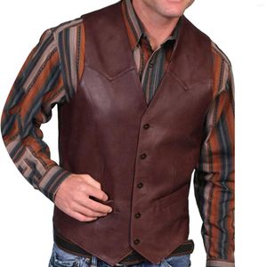 Gilets pour hommes Gilet en cuir col en V simple boutonnage occidental sans manches hommes gilet moto motard veste club