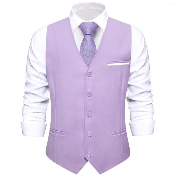 Gilets pour hommes Gilet en soie violet clair Slim Fit Solide Col V-Cravate Cravate Hanky Boutons de manchette Ensemble pour hommes Business Party Designer Cadeau Hi-Tie