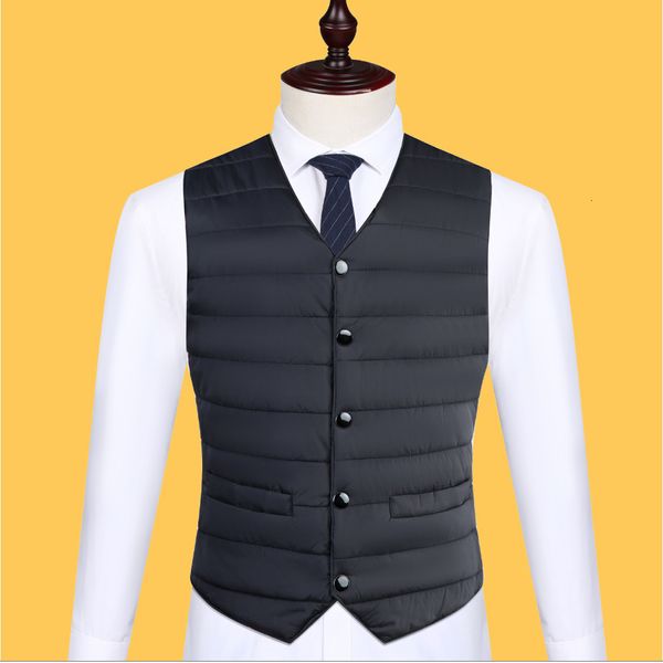 Chalecos para hombres Chaleco acolchado ligero Hombres Oficina clásica Abrigo de negocios Cuello en V Color sólido Espesar Camisa de cola Chaqueta 230925