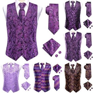 Chalecos para hombre Lila Lavanda Púrpura Seda Chaleco para hombre Conjunto de corbata Chaqueta sin mangas Traje Chaleco Corbata Pañuelo Gemelos Boda Negocios de gran tamaño