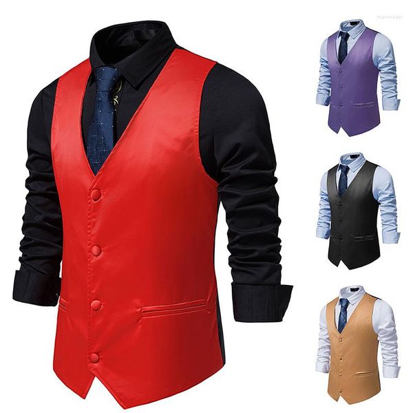 Gilets pour hommes LUCLESAM couleur unie robe de mariée gilet simple boutonnage Slim Fit britannique décontracté scène Costume vêtements pour homme