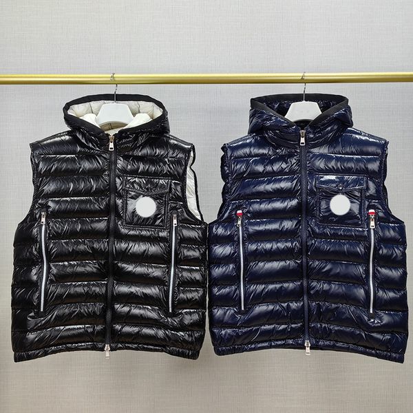 Gilets pour hommes Designer de luxe Hommes Femmes Badge brodé sur la poitrine Poche avant Visage brillant Mince à capuche vers le bas Gilet Couple Épaissi Chaud Hommes Gilet Veste d'hiver