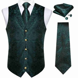 Chalecos para hombres Seda de lujo Traje de hombre Chaleco Conjunto de corbata Verde Blanco Azul Rojo Paisley Fiesta de boda Novio Chaleco Traje de esmoquin Chaqueta sin mangasL240104