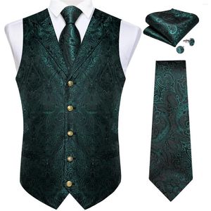 Gilets pour hommes Luxe Soie Hommes Costume Gilet Cravate Ensemble Vert Blanc Bleu Rouge Paisley Mariage Party Groom Gilet Tuxedo Veste Sans Manches