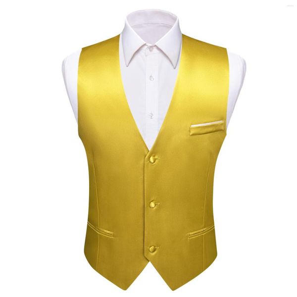 Chalecos para hombres Chaleco de lujo Sólido Satén Seda Oro Slim Fit Chaleco Boda Negocios Formal Fiesta Chaqueta sin mangas Barry Wang