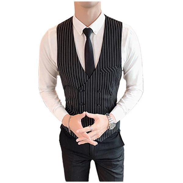 Hommes gilets M-3XL Double boutonnage décontracté smoking gilet mariage hommes mode sans manches rayé hommes vêtements bureau entraînement XXXL