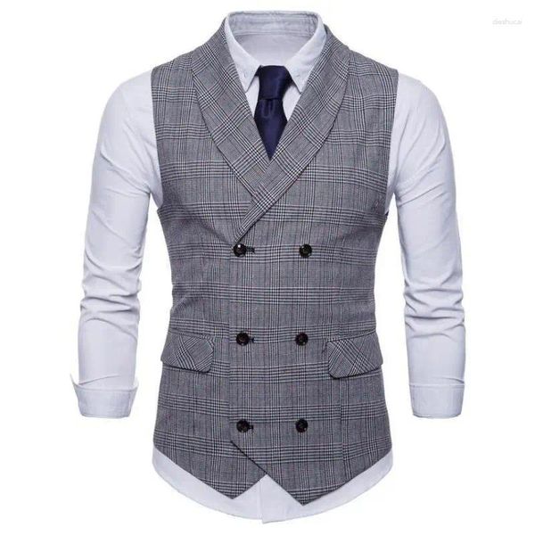 Gilets pour hommes M-4XL Costumes pour hommes Printemps Automne Double boutonnage Plaid Slim Plus Taille Casual Party Male Blazer Gilets Vêtements Hy62