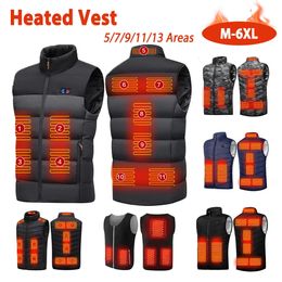 Herenvesten M-6XL Verwarmingsjack 5/7/9/11/13 Verwarmde vestzones Elektrisch verwarmd vest Thermische kleding voor de jacht Buiten Kamperen 231118