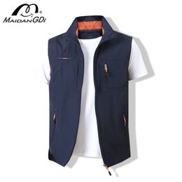 Chalecos para hombre MAIDANGDI Chaleco para hombre Chaquetas Chaleco Verano Color sólido Cuello alto Escalada Senderismo Trabajo Sin mangas con bolsillo 221006