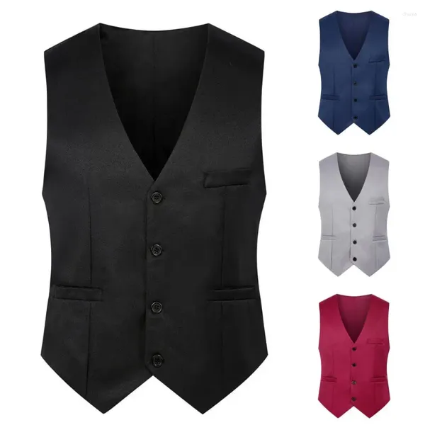 Gilets pour hommes Gilet de costume à simple boutonnage pour hommes élégant coupe ajustée col en V pour loisirs fête vêtements de travail couleur unie barre unique