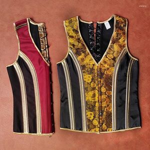 Gilets pour hommes Mâle Vintage Robe Gilet Taille Entraîneur De Luxe Corset Médiéval Gilet À Lacets Minceur Tops Os Imprimé Costume Fête De Mariage