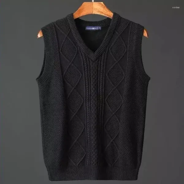 Chalecos para hombres Ropa para hombre Suéteres de punto sin mangas a cuadros para hombres Chaleco Chaleco Argyle V Cuello Cálido Maletry clásico en X A