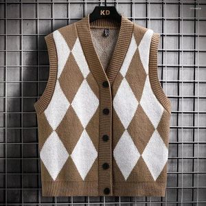 Herenvesten Herenkleding Vest Mouwloos Argyle-vest Gebreide truien Voor heren Blauw geruit Y2k Vintage Schaapsweater met lange mouwen