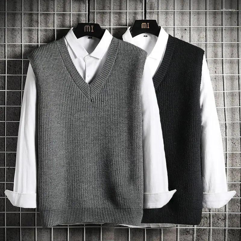 Herenvesten man kleren waistcoat v nek vest gebreide truien voor mannen zakelijke zwarte mouwloze Japanse Harajuku Fashion s Street a